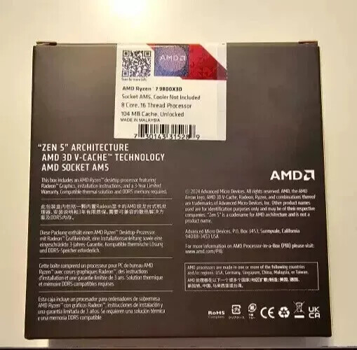 AMD RYZEN 7 9800X3D 8-Core, 16-Thread Desktop Processor