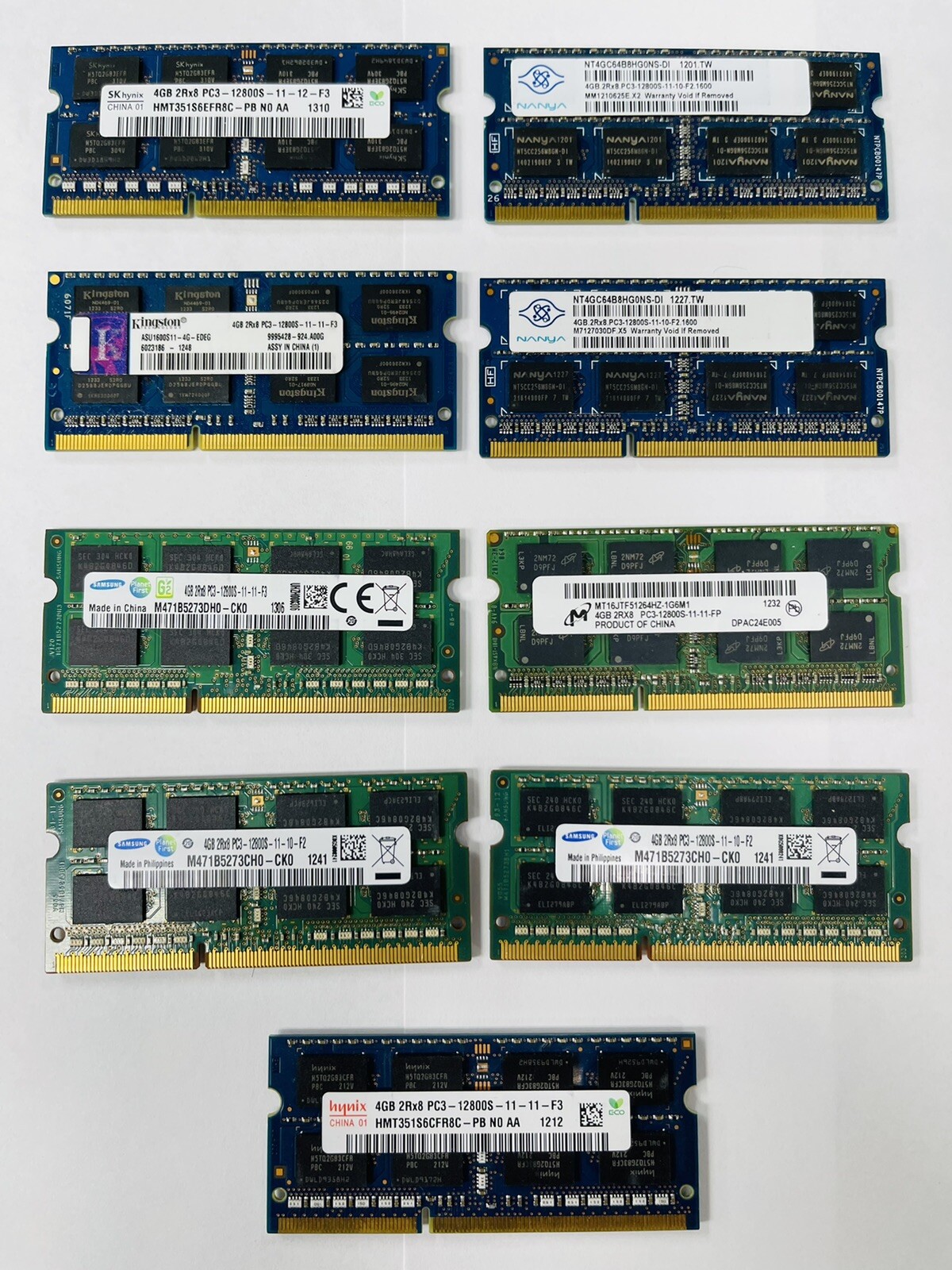 Mixed Lot of 16GB 4x4GB DDR3 2Rx8 PC3-12800s Laptop Memory RAM | Major Brands
