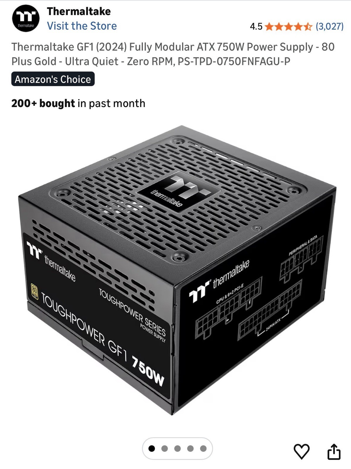 Thermaltake GF1 (2024) Fully Modular ATX 750W Power Supply – 80 PLUS Gold –