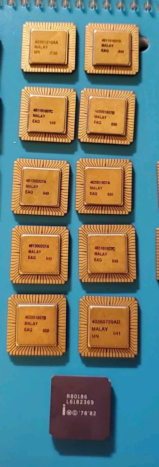 11 CPU Intel i186, R80186 Gold Cap, 68 Leg, 1978-82 Ceramic, Gold Scrap Refining