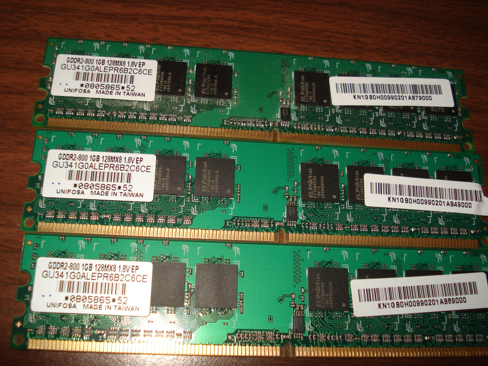 3 EACH GDDR2 -800, 1 GB Memory Module, 128MX8, 1.8V EP, TOTAL 3MB