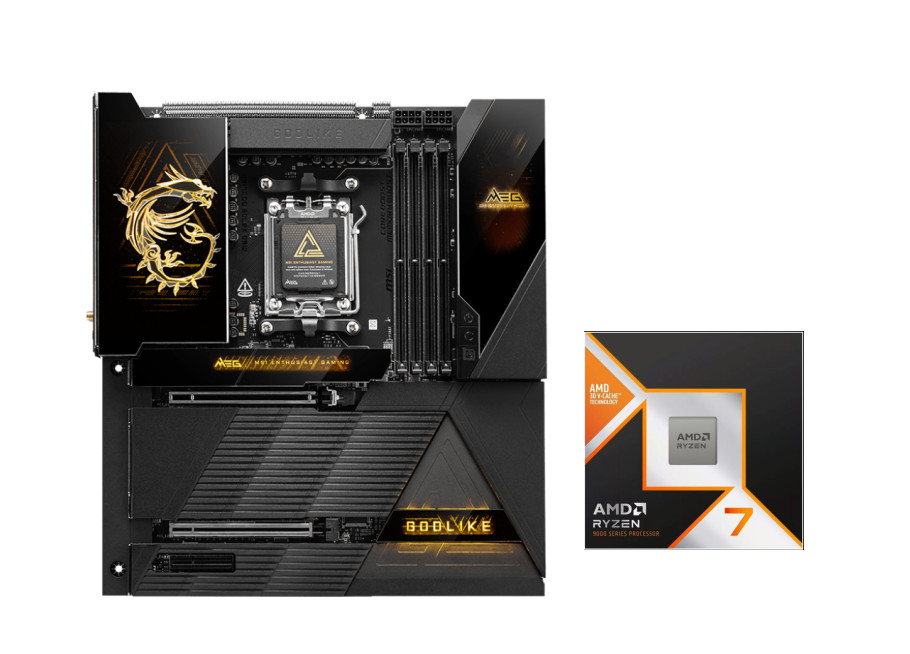 MSI MEG X870E GODLIKE + AMD RYZEN 7 9800X3D 8-Core, 16-Thread Desktop Processor