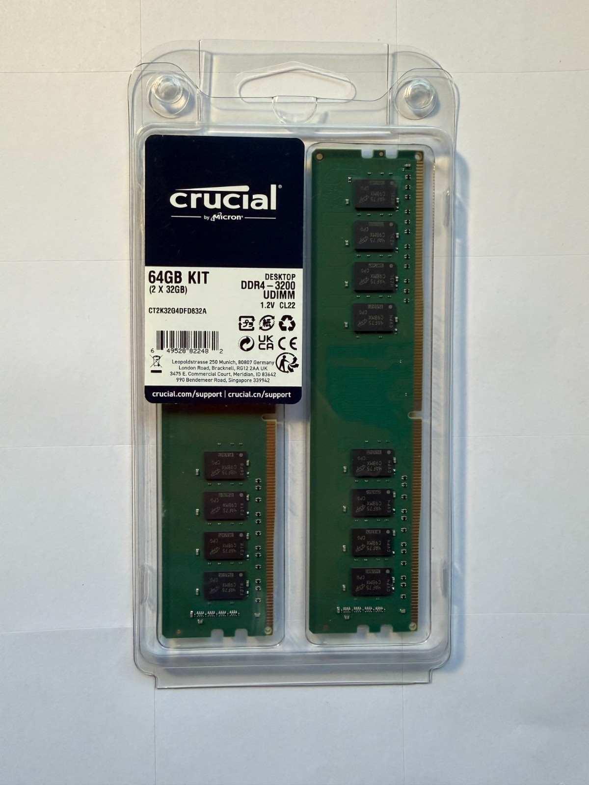 Crucial 64GB (2 x 32GB) DDR4-3200 PC4-25600 CL22 Desktop Memory