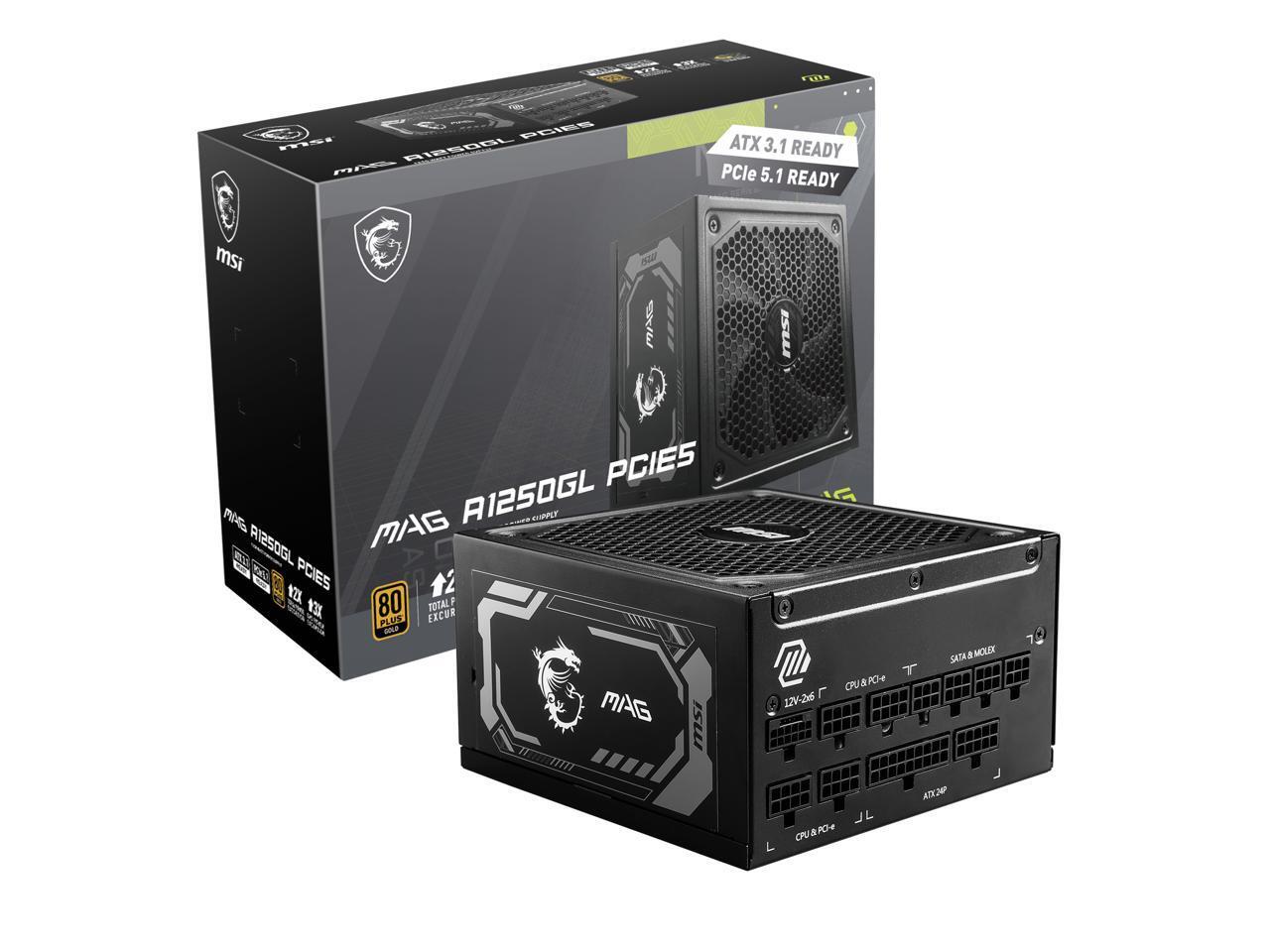 MSI MAG A1250GL 1250W PCIE 5, 80+ GOLD Fully Modular Gaming PSU, ATX Power Su…