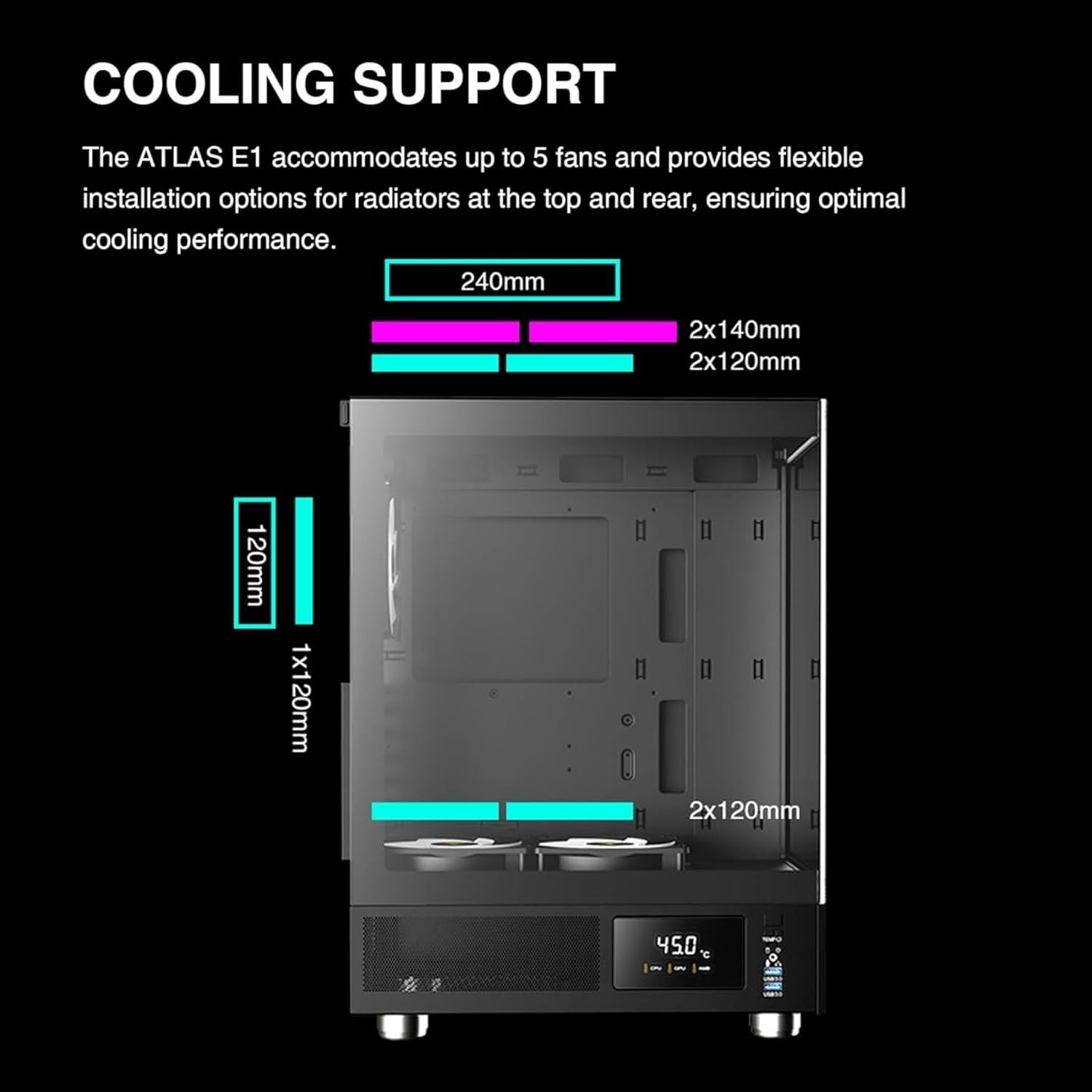 ATX Mid Tower Computer Case with Tempered Glass, Gaming PC Case W/Temperature Di