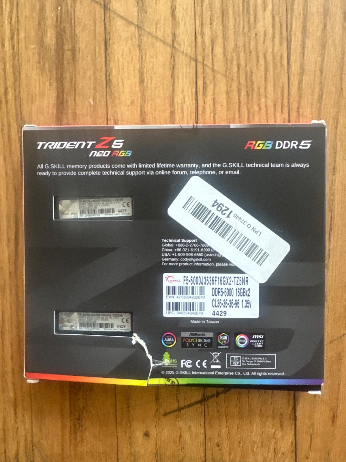 [NEW UNUSED]G.SKILL TRIDENT Z5 NEO RGB 32GB (16GB x 2) DDR5-6000 CL36 RAM MEMORY