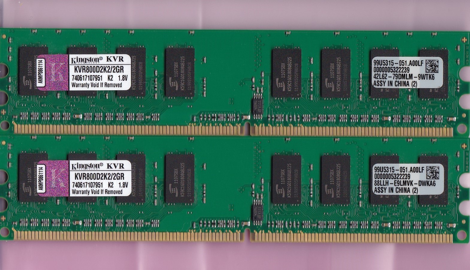 2GB 2x1GB KINGSTON KVR800D2K2/2GR PC2-6400 DDR2-800 PROMOS DESKTOP Memory Kit