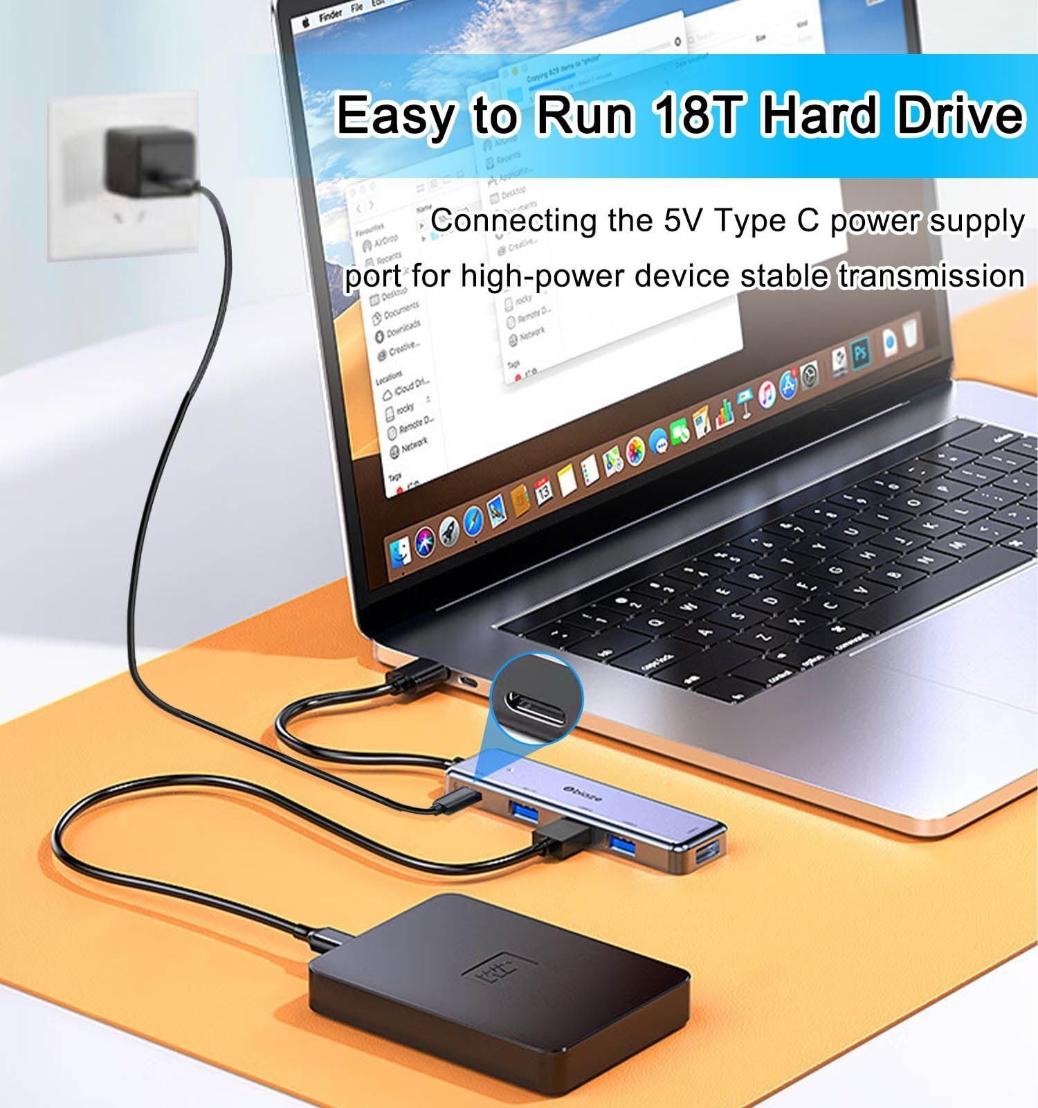 USB 3.0 Hub 5 in 1, USB Splitter with USB-C Power Port, USB-C Data Port, USB …