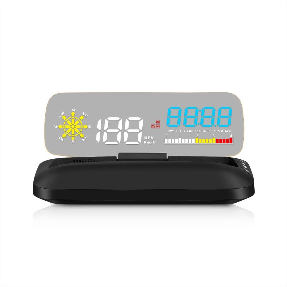 wiiyii Car HUD C5, Head-Up Display, OBDII & GPS Scanner, Vehicle Speed, Black