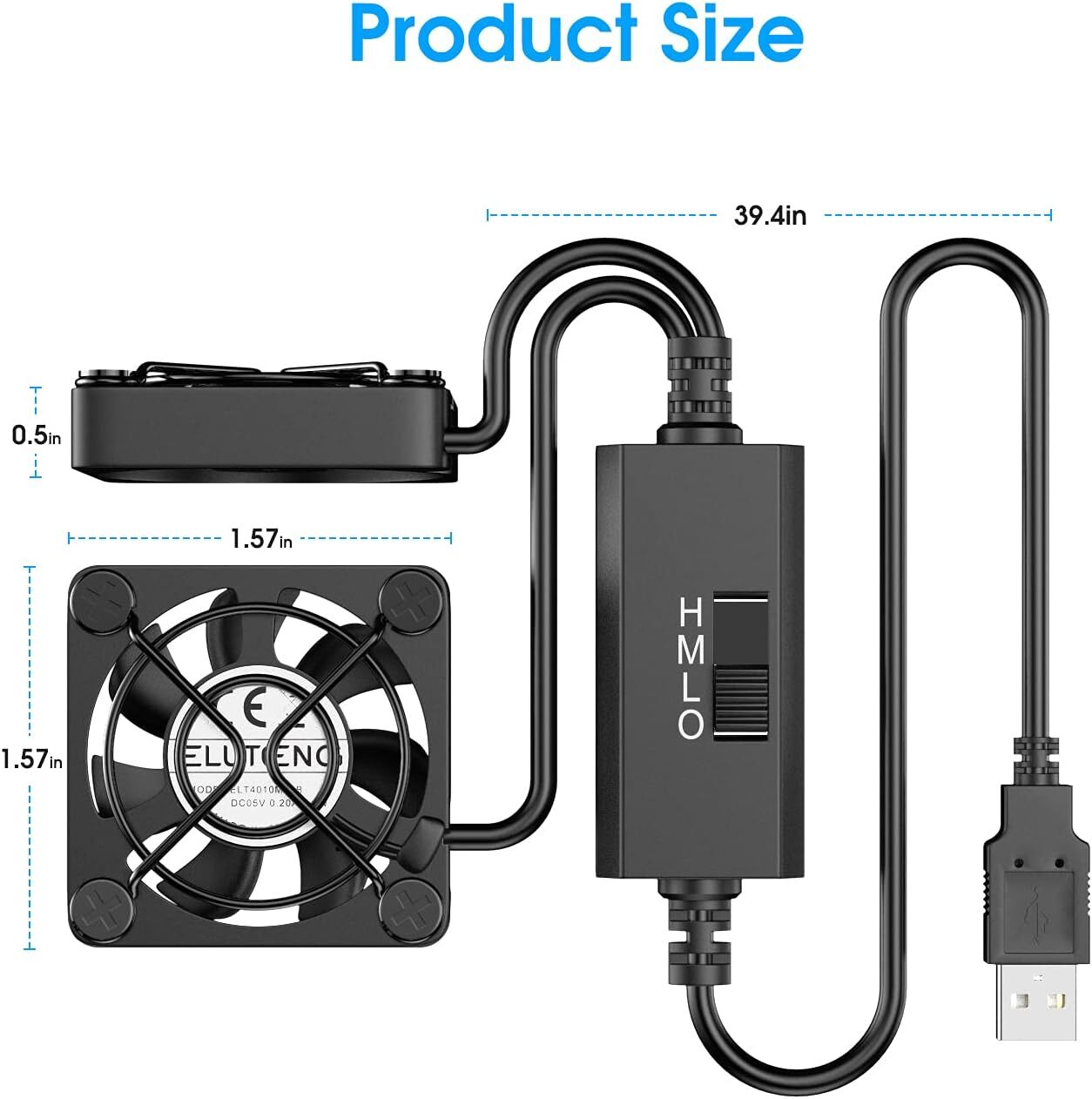 Dual 40mm USB Fan with 3 Speeds Adjustable 5V PC Fan Max 5500RPM 40mm* 40mm*25mm