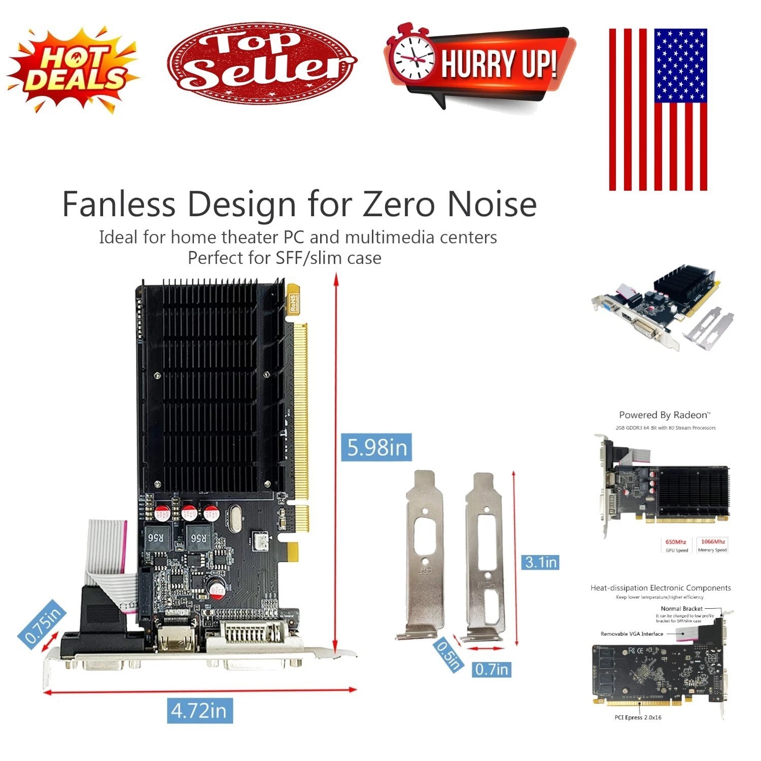 AMD Radeon HD 5450 2GB GDDR3 Low Profile Graphics Card