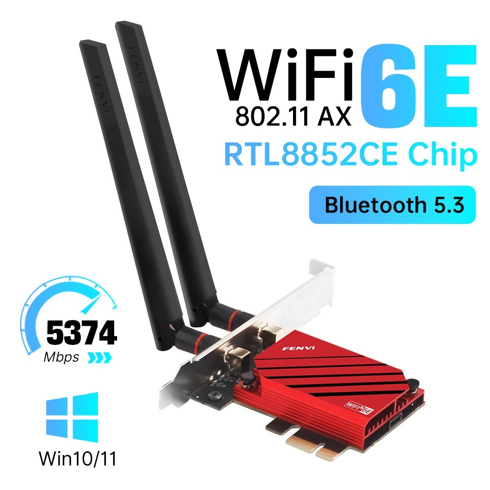 WiFi 6E AX5400 PCIe Wireless Card RTL8852CE Tri-Band 6GHz Bluetooth 5.3 Gaming