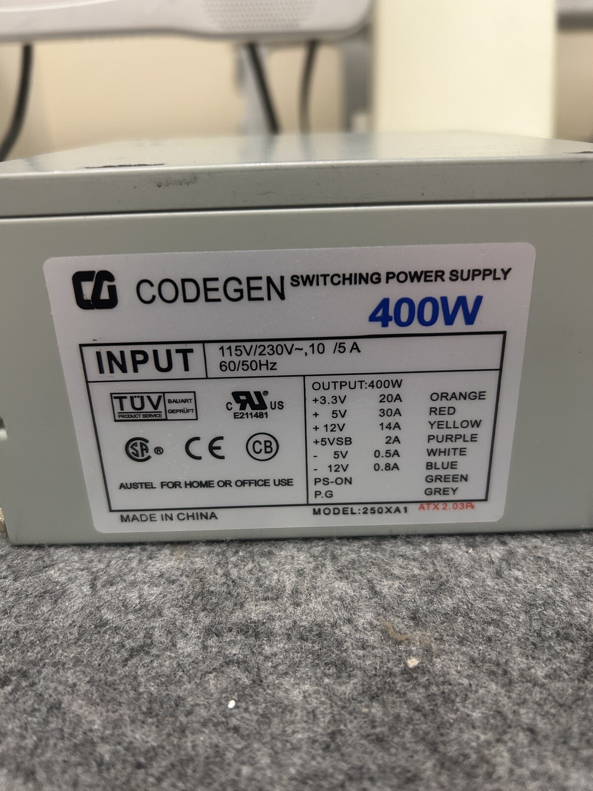 CODEGEN 250XA1 POWER SUPPLY ATX 400 Watts. Tested In Miami