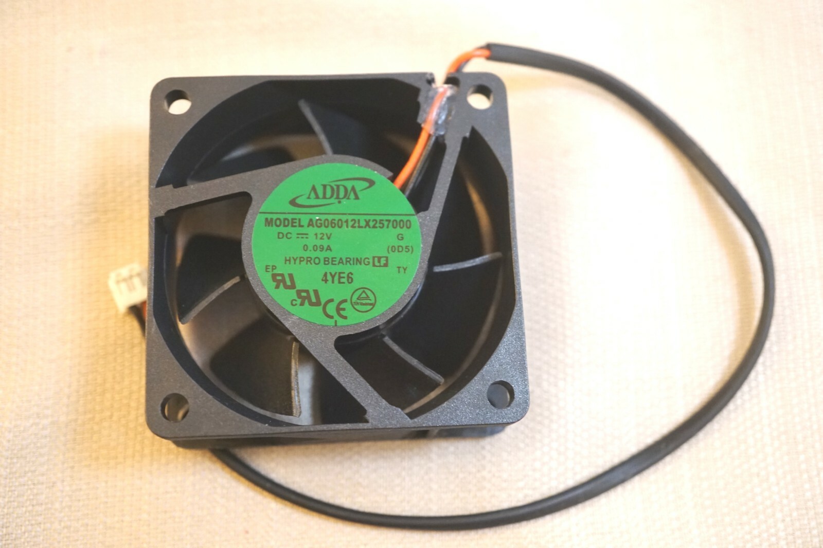 Adda 60 mm x 60mm x 25 mm 12V DC Hypro fan long connector AG06012LX257000