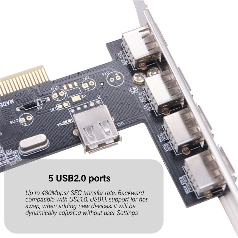 5 Port USB 2.0 PCI Hub Controller Expansion Card 480Mbps Desktop Converters PCI