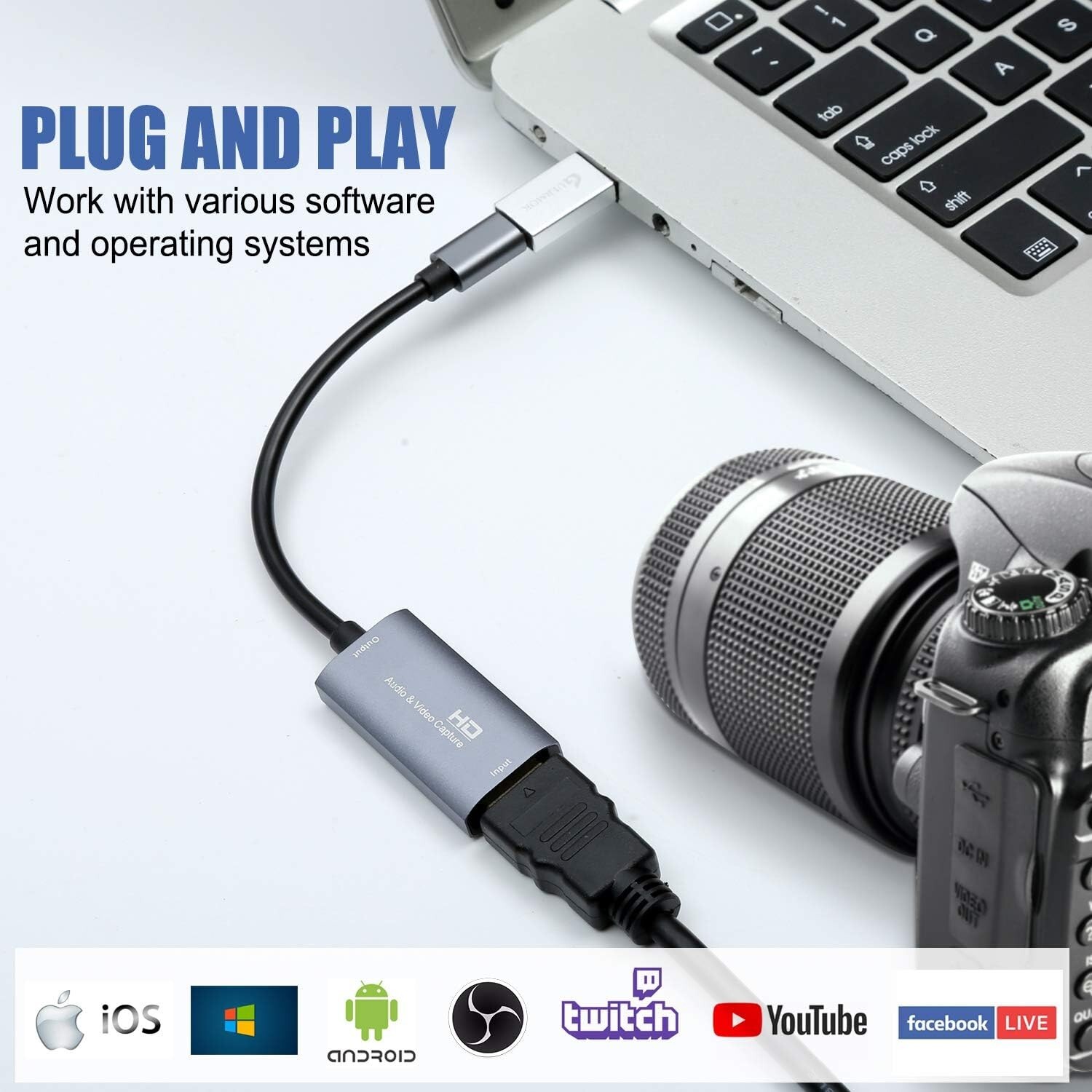 Video Capture Card, USB 3.0 HDMI to USB C Audio Capture Card, 4K 1080p60fps NEW