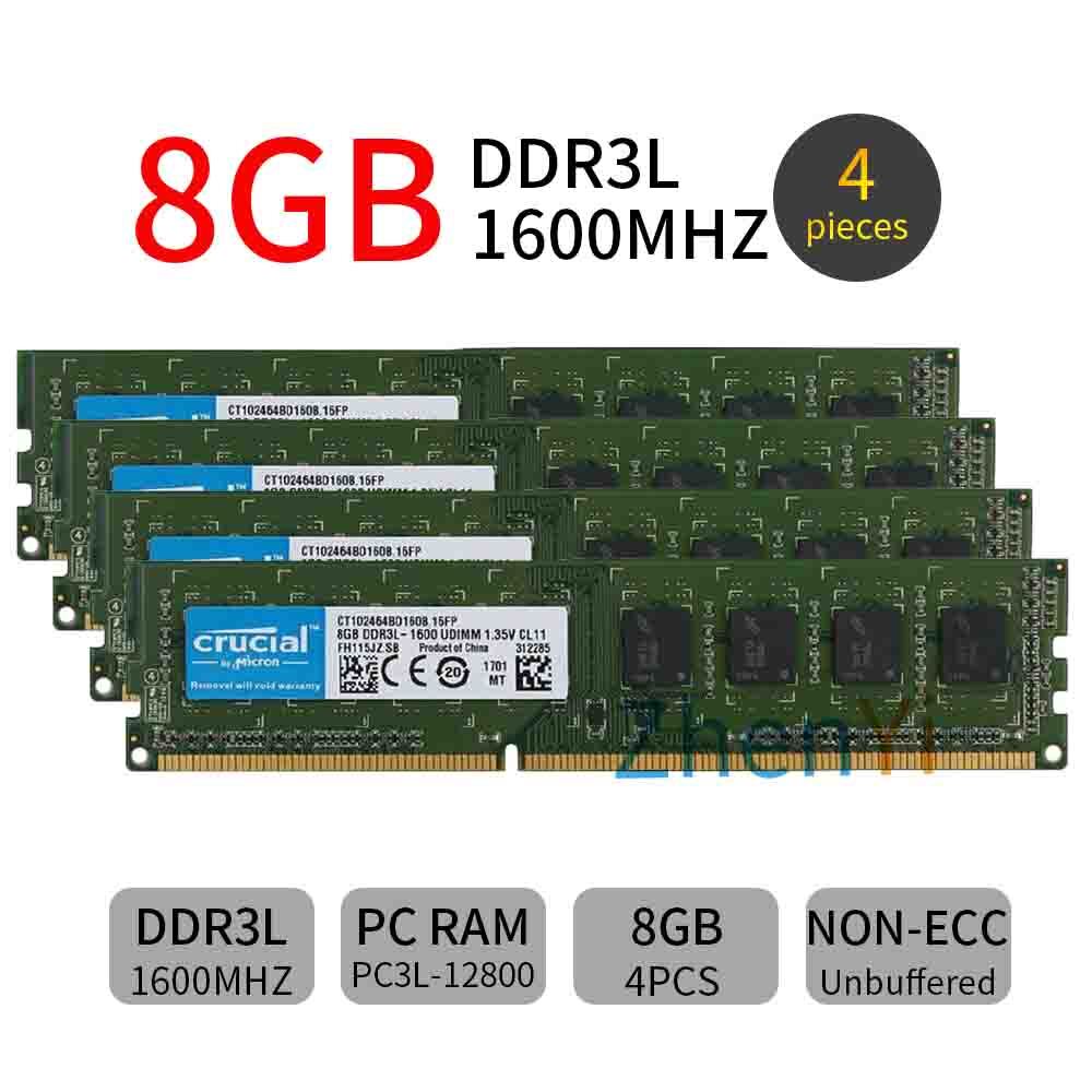 32GB 16GB 8GB DDR3L 1600MHz PC3L-12800 1.35V DIMM Desktop Memory For Crucial LOT