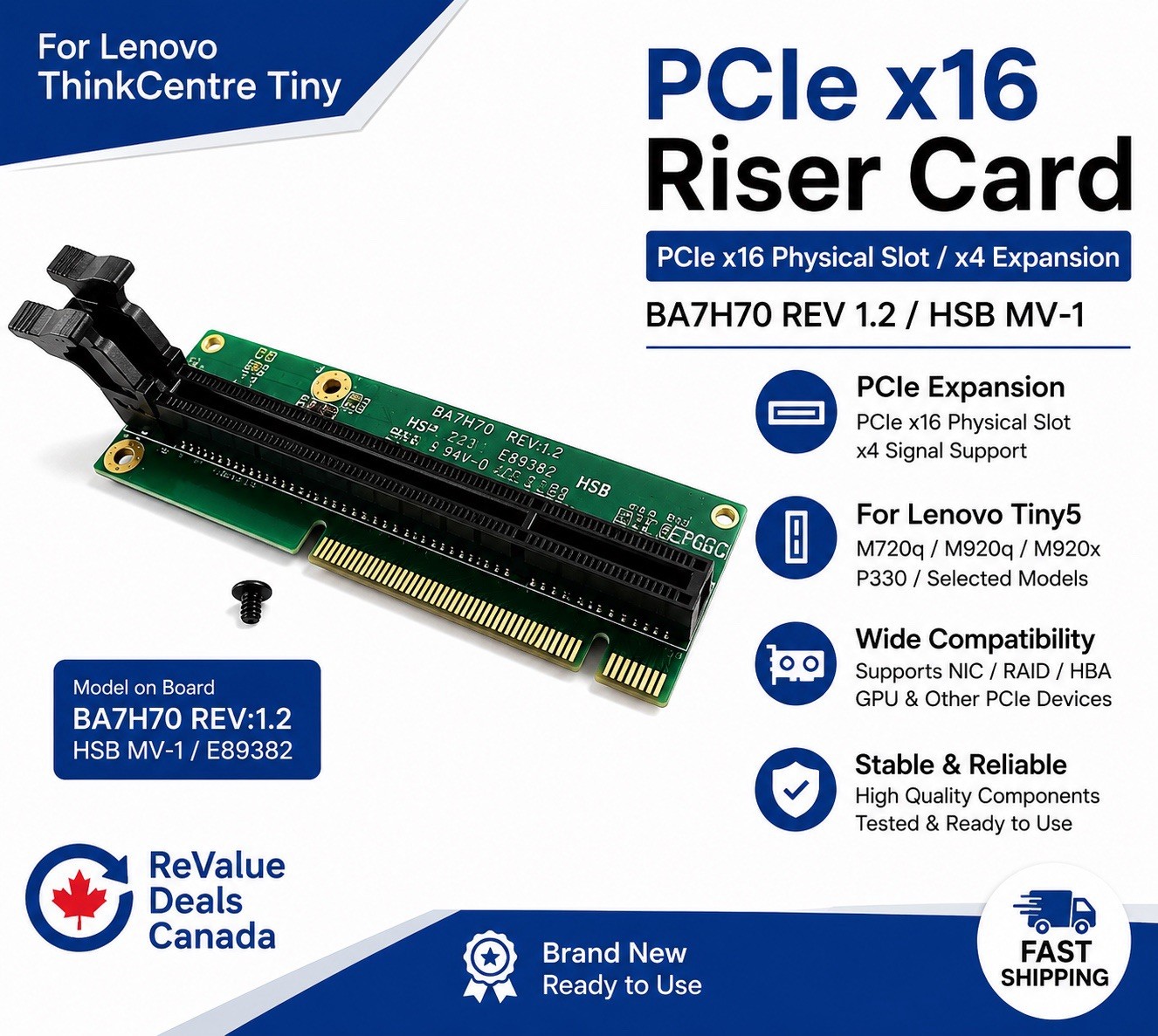 Lenovo ThinkCentre Tiny5 PCIe x4 Riser Card x16 Slot BA7H70 M720q M920q