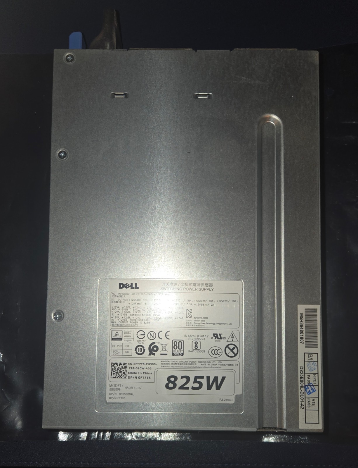 Dell Precision Power Supply 825W 80 PLUS GOLD H825EF-02 0FT7T6