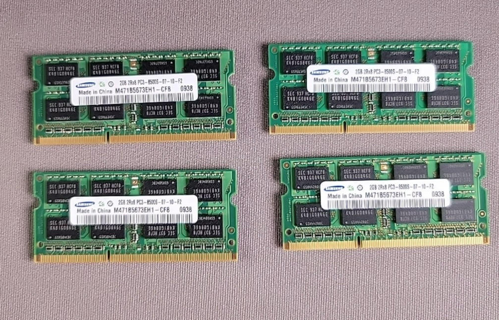 8GB (4×2GB) Samsung DDR3 1066MHz PC3‑8500S SO‑DIMM Laptop RAM – M471B5673EH1‑CFB
