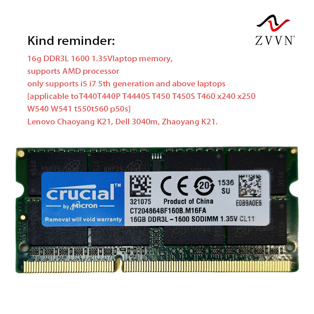 For Crucial 1x 16GB DDR3L 1600 mhz PC3L-12800S 1.35V Laptop SODIMM Memory RAM