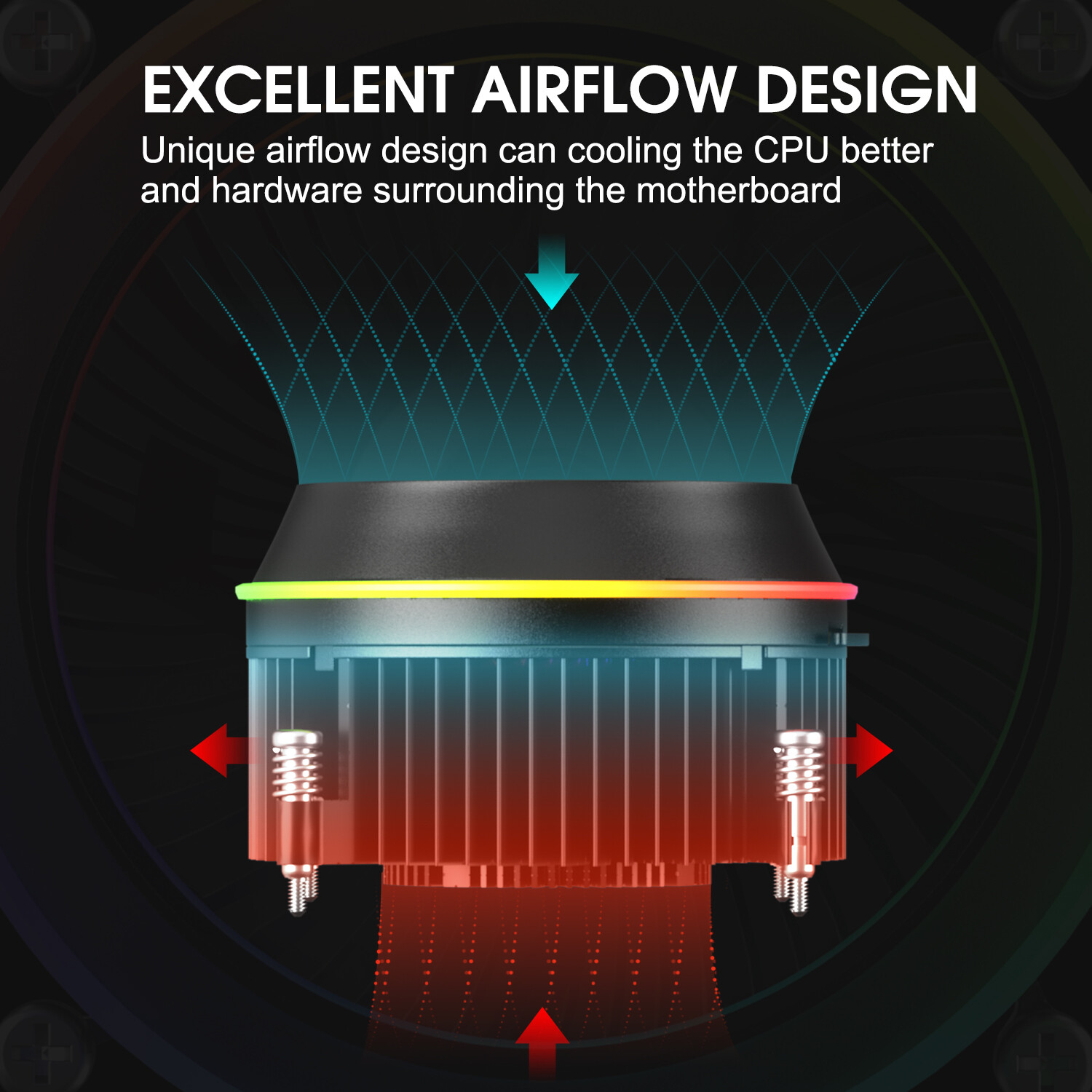 CPU Cooler 90mm Addressable RGB & PWM Fan Aluminum Fins 95W TDP Air for LGA 1200