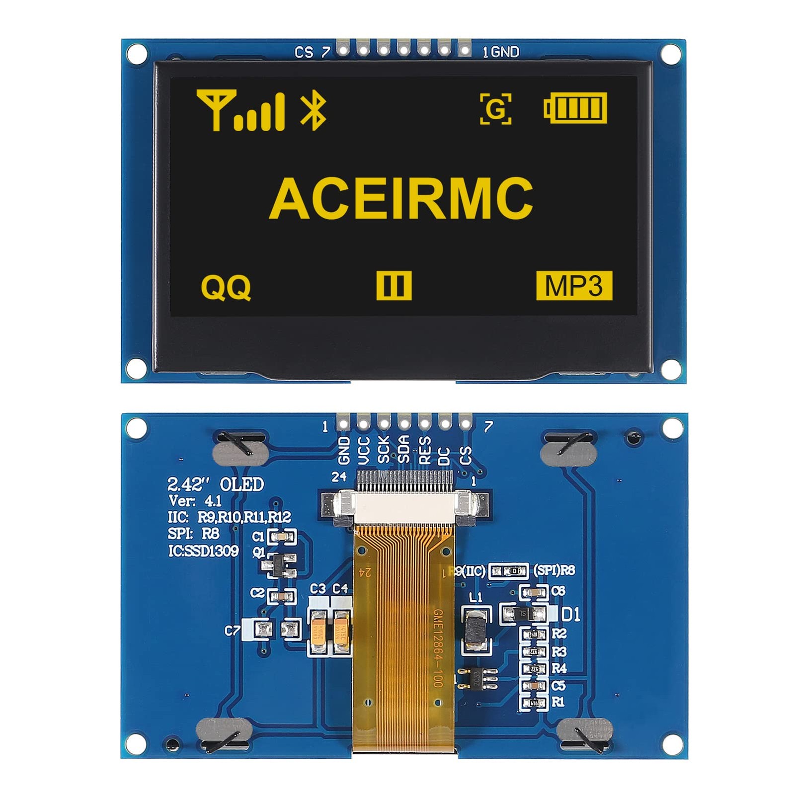 OLED LCD Display Module 2.42 Inch 128×64 SSD1309 7 Pin SPI I2C Serial Yellow