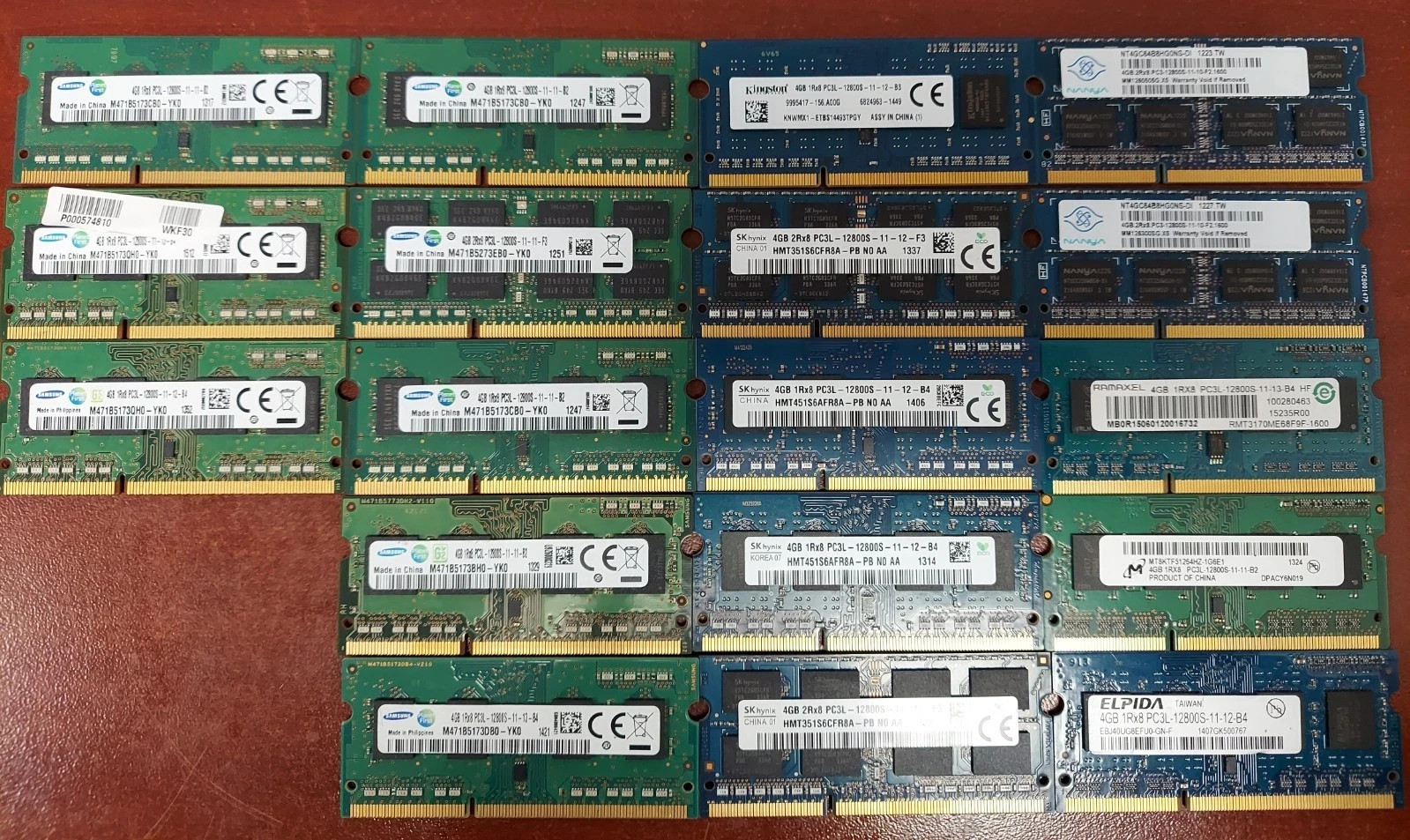 LOT OF 16X 4GB MIXED BRAND 1RX8 / 2RX8 PC3L-12800S LAPTOP RAM