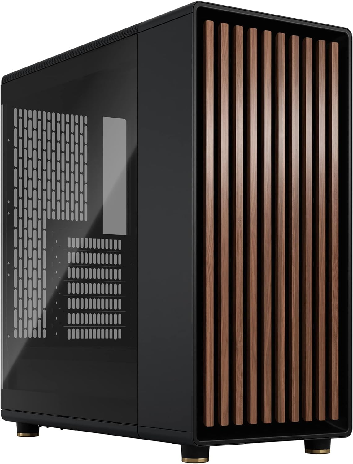 North Charcoal Black Tempered Glass ATX Gaming Case with Walnut Front & Fans