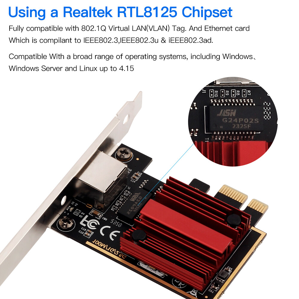 2.5 Gigabit PCI-E Ethernet Card RTL8125 Chip 2500Mbps RJ45 LAN Controller NIC