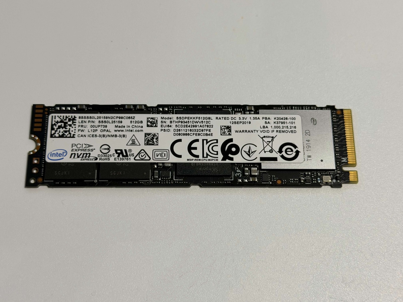 Used – Intel 512GB M.2 NVMe SSD PCIe Gen3 x4 (SSS0L25159)